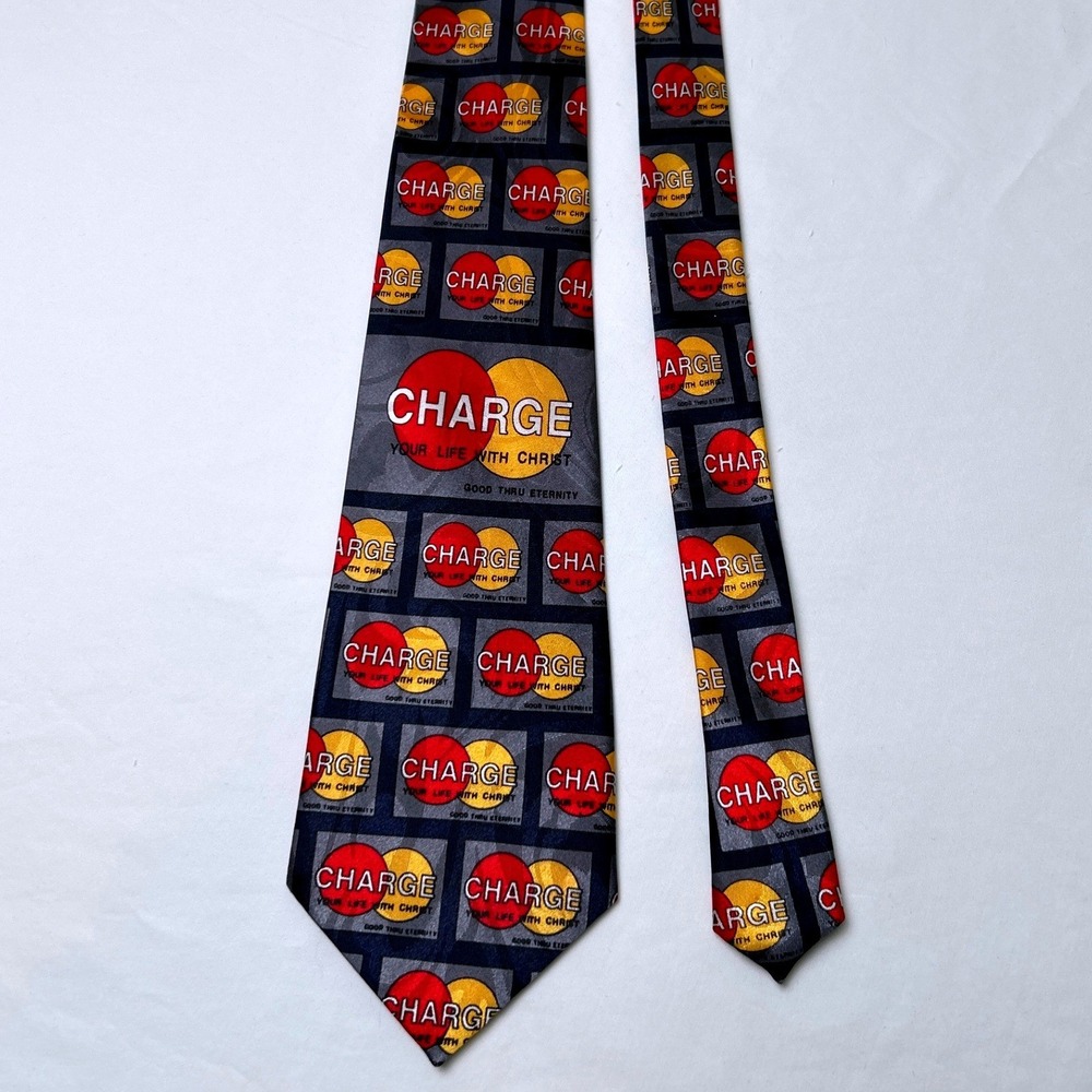 Steven Harris Mens Charge Your Life With Christ Parody Logo Necktie 57" Navy